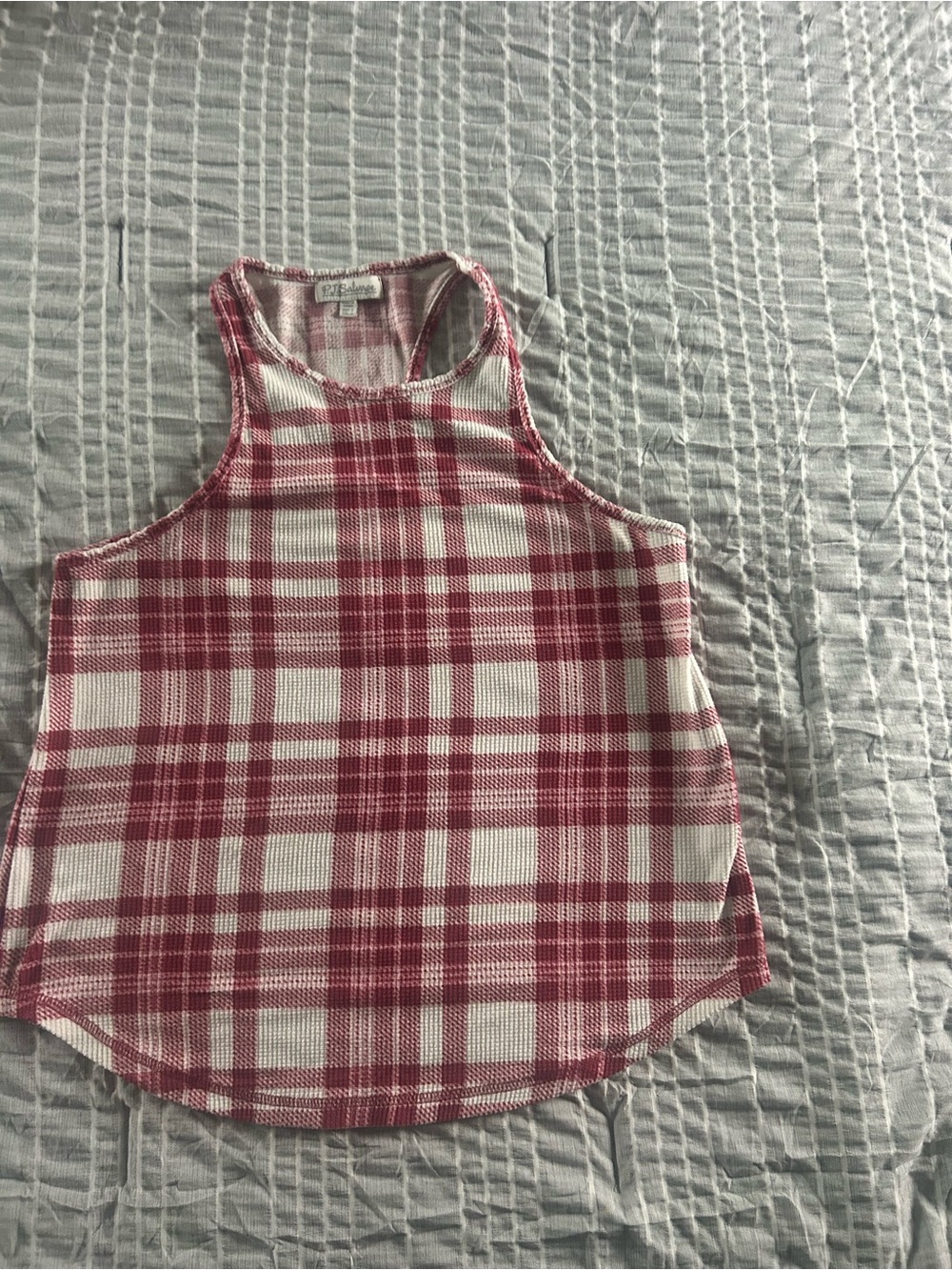 Plaid Racerback Tank Top in Red and White - Women